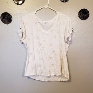 Calvin Klein white vneck top w gold